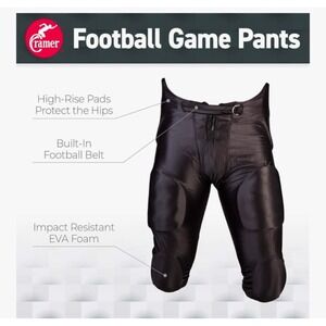 Cramer Youth Football Game Pants 7-Pad Lace-Up Black Protective Padded Pants